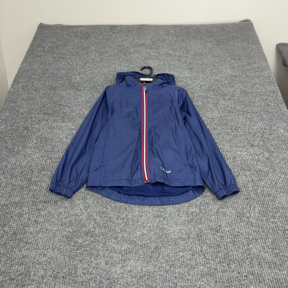 LL Bean Windbreaker Jacket Kids 8 Blue Nylon Hooded Full Zip Outdoor Gorpcore